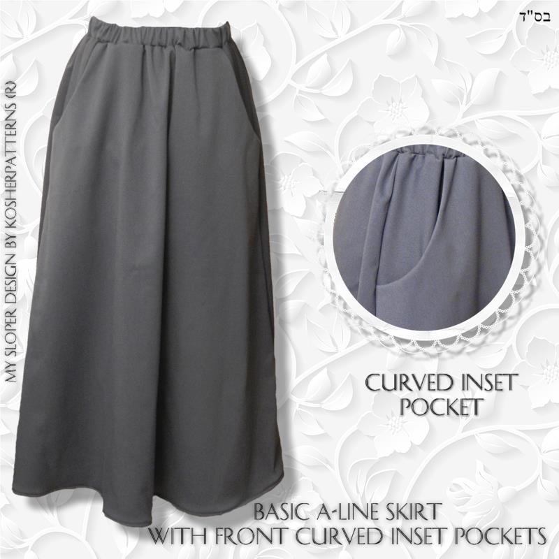 Modest A-line Gathered Skirt Curve Inset Pocket