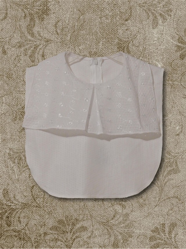 Pleated Jabot Collar on White Eyelet Plissse