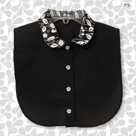 White Floral on Black Rounded Sport Collar Style B Dickey