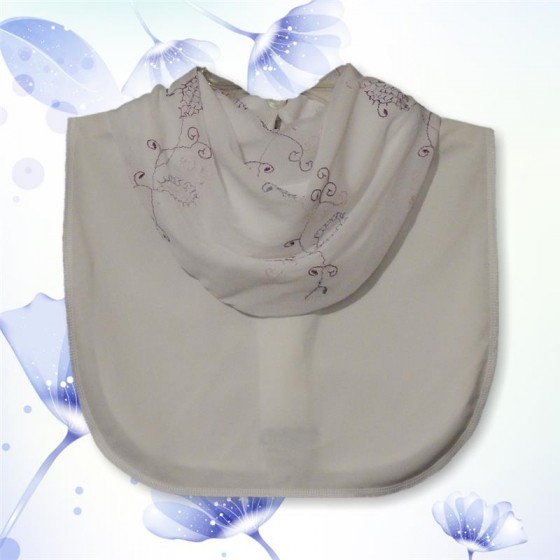 White Purple Mesh Embroidered Cowl Collar Dickey