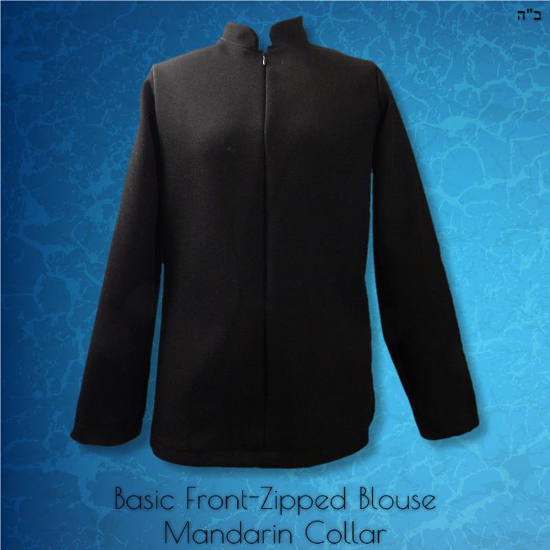 Basic Blouse Front Zipped Mandarin Collar