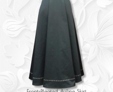 Front-Pleated Twill A-line Skirt