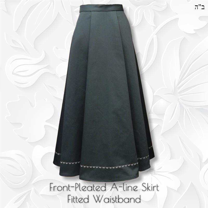 Front-Pleated Twill A-line Skirt