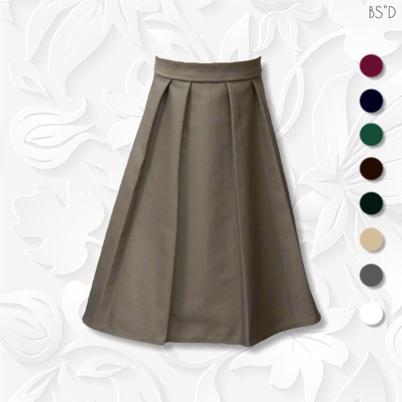 Fitted Waistband Twill Skirt with Front and Back Tucks