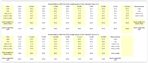 Kosher Patterns Final Skirt Length Std 6-14